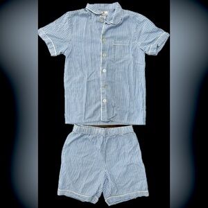 Petite Plume Kid's Twill Pajama Short Set in French Blue Seersucker
